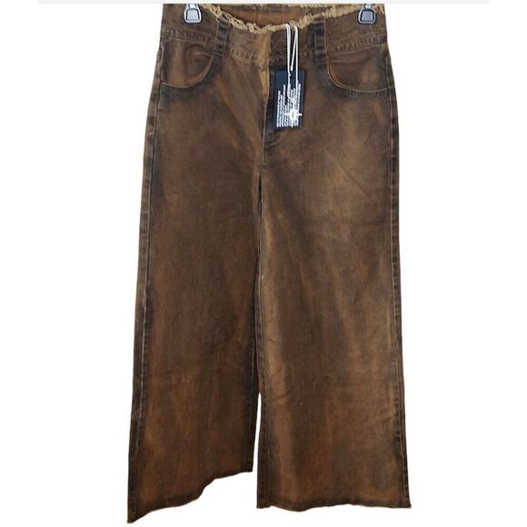 Dolls Kill Darker Waves FADER OVERSIZED BAGGY PANTS Brown Acid Wash Size XS Nwt - Picture 1 of 7